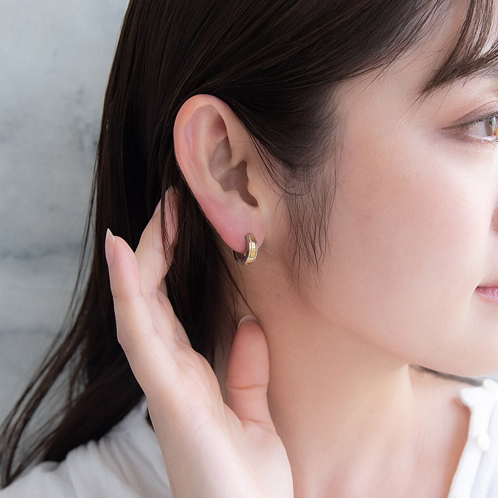 ピアス ステンレス コンビカラー ライン ステンレスポスト ミニ ワンタッチ キャッチレス フープピアス