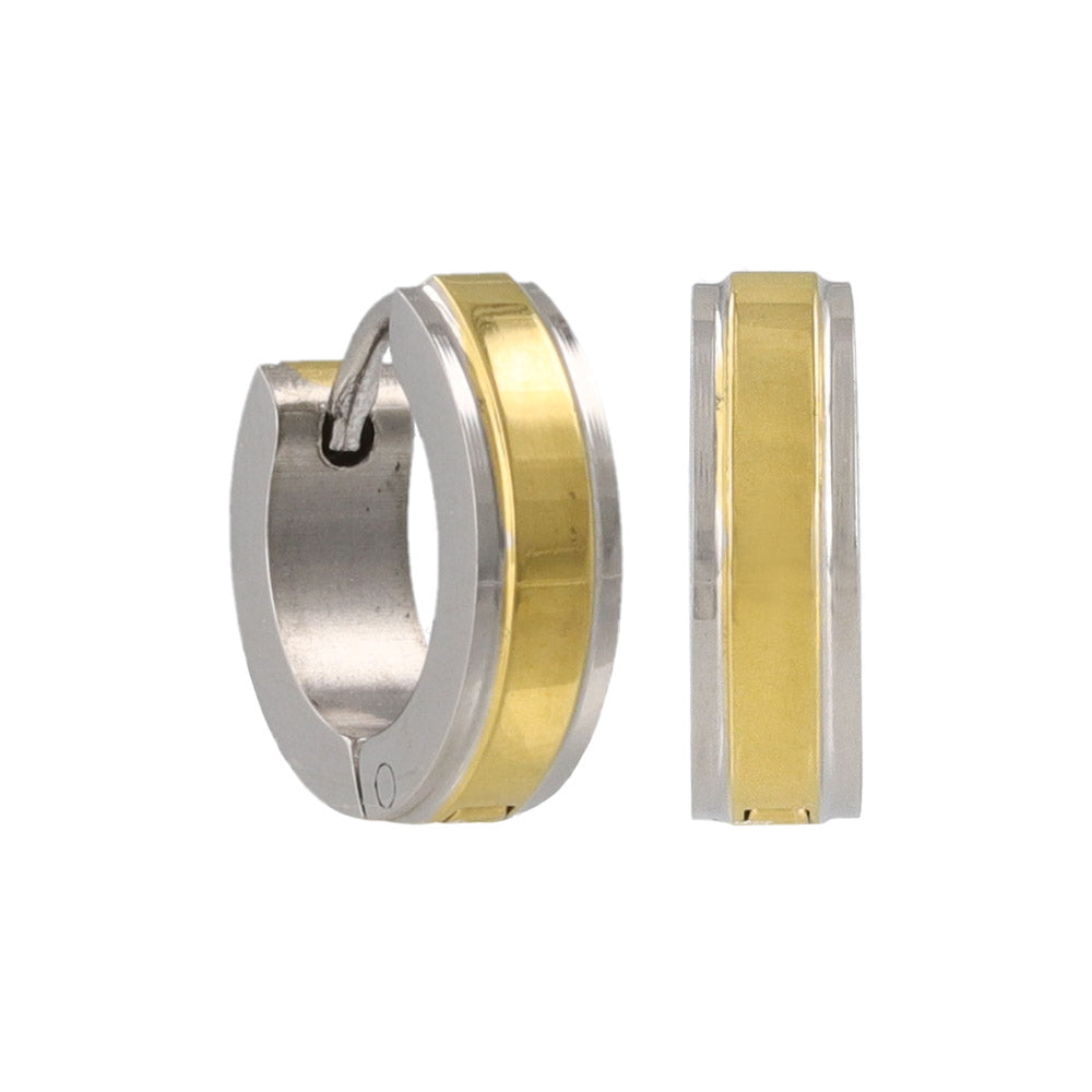 ピアス ステンレス コンビカラー ライン ステンレスポスト ミニ ワンタッチ キャッチレス フープピアス