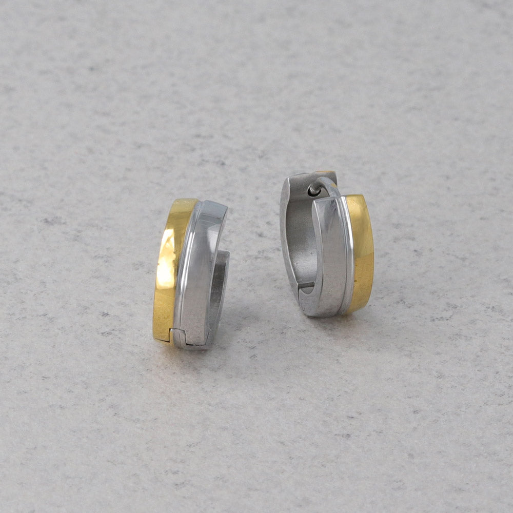 ピアス ステンレス コンビカラー ダブル ライン ステンレスポスト ミニ ワンタッチ キャッチレス フープピアス