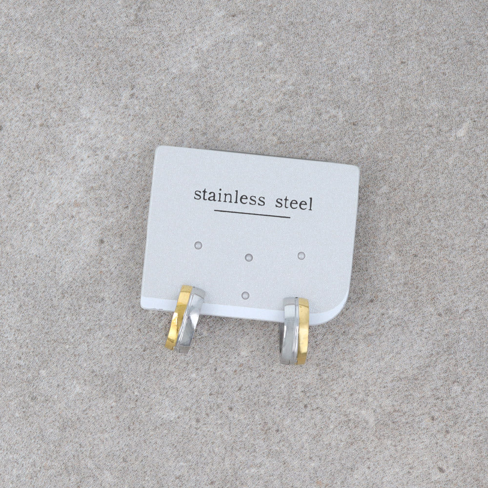 ピアス ステンレス コンビカラー ダブル ライン ステンレスポスト ミニ ワンタッチ キャッチレス フープピアス