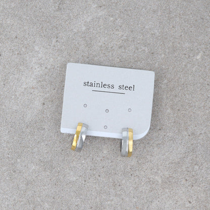 ピアス ステンレス コンビカラー ダブル ライン ステンレスポスト ミニ ワンタッチ キャッチレス フープピアス