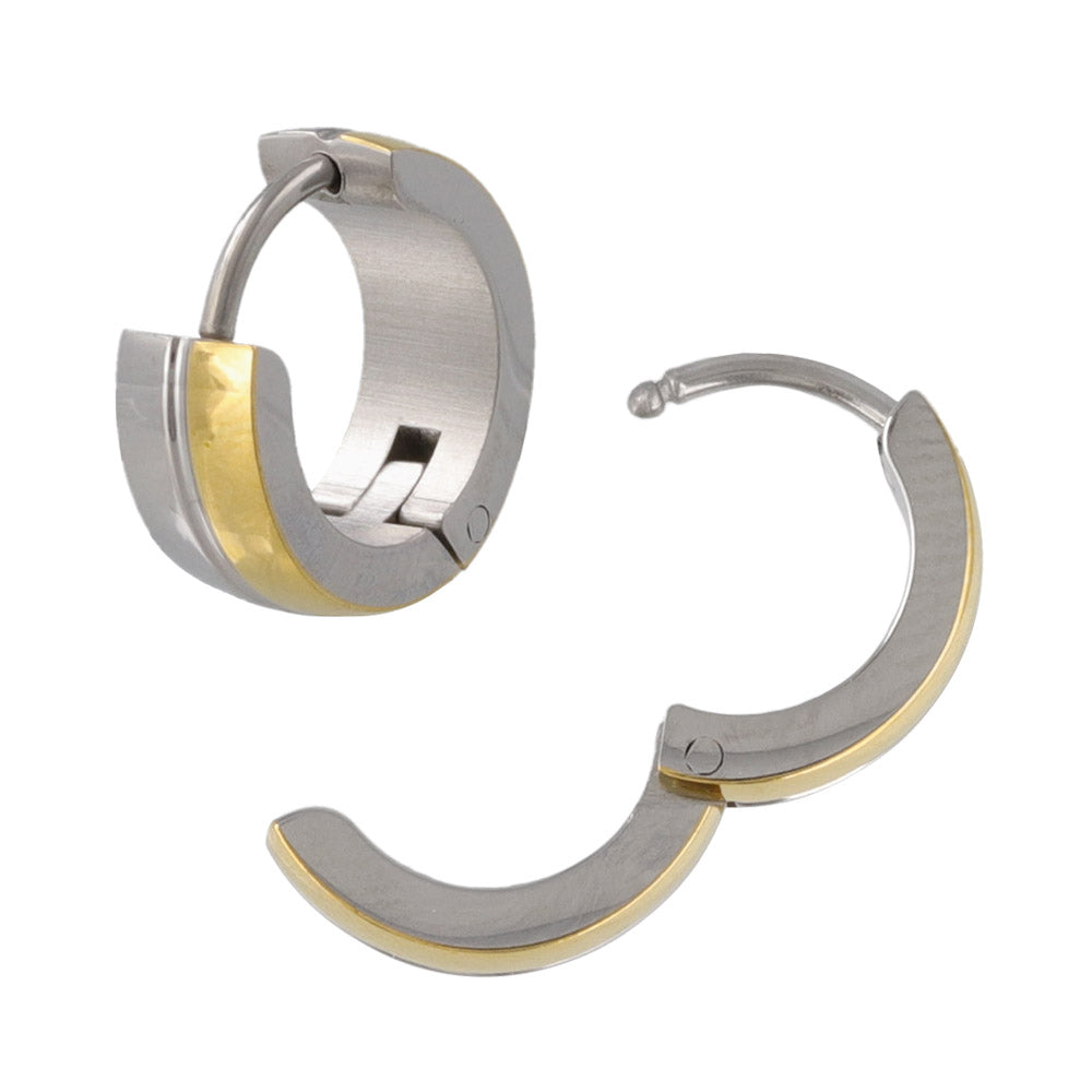 ピアス ステンレス コンビカラー ダブル ライン ステンレスポスト ミニ ワンタッチ キャッチレス フープピアス