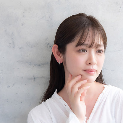 ピアス ステンレス コンビカラー ダブル ライン ステンレスポスト ミニ ワンタッチ キャッチレス フープピアス