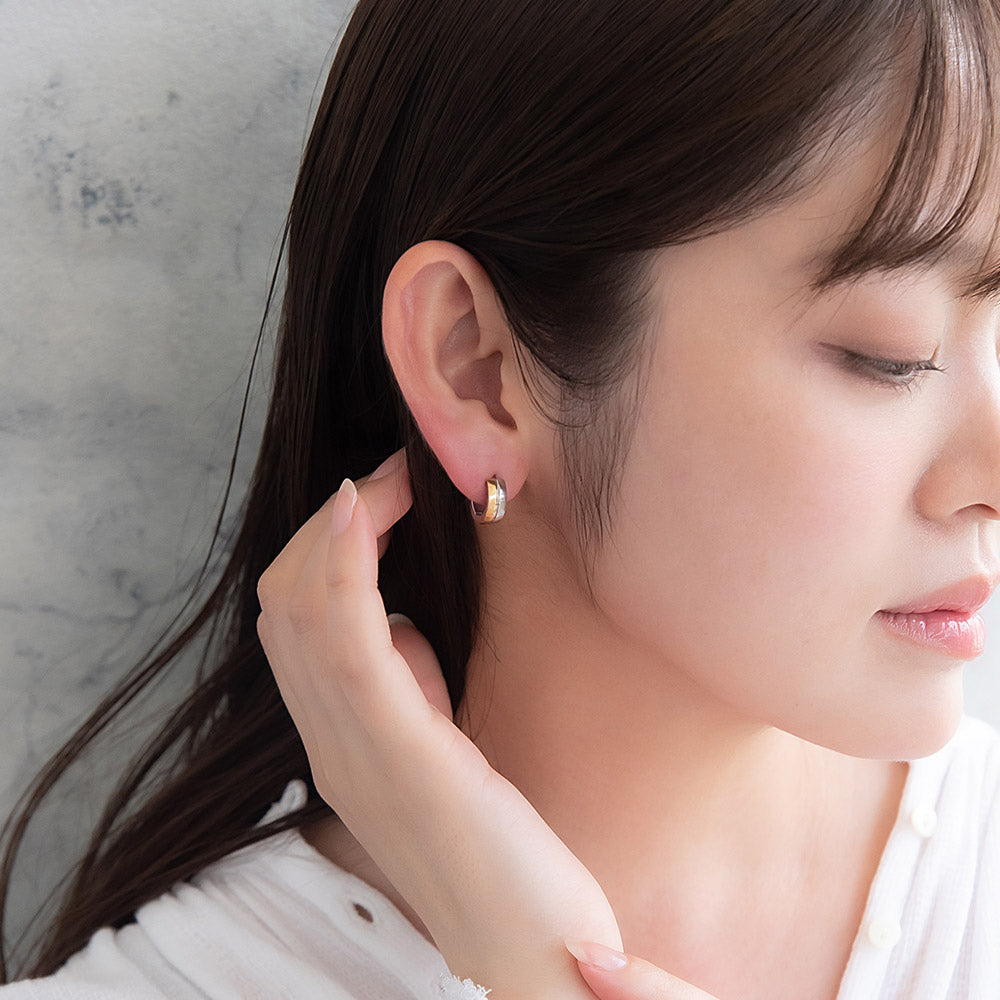 ピアス ステンレス コンビカラー ダブル ライン ステンレスポスト ミニ ワンタッチ キャッチレス フープピアス