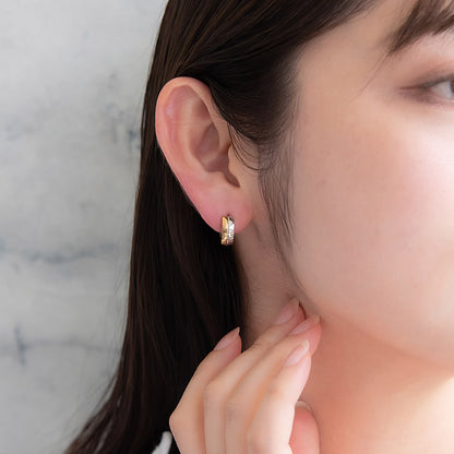 ピアス ステンレス コンビカラー ダブル ライン ステンレスポスト ミニ ワンタッチ キャッチレス フープピアス