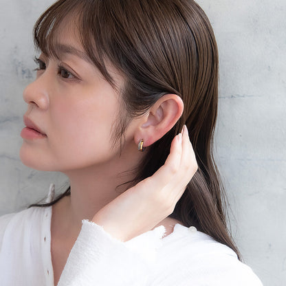 ピアス ステンレス コンビカラー ダブル ライン ステンレスポスト ミニ ワンタッチ キャッチレス フープピアス