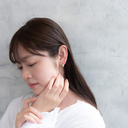 ピアス ステンレス コンビカラー ダブル ライン ステンレスポスト ミニ ワンタッチ キャッチレス フープピアス