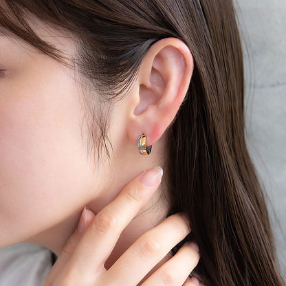 ピアス ステンレス コンビカラー ダブル ライン ステンレスポスト ミニ ワンタッチ キャッチレス フープピアス