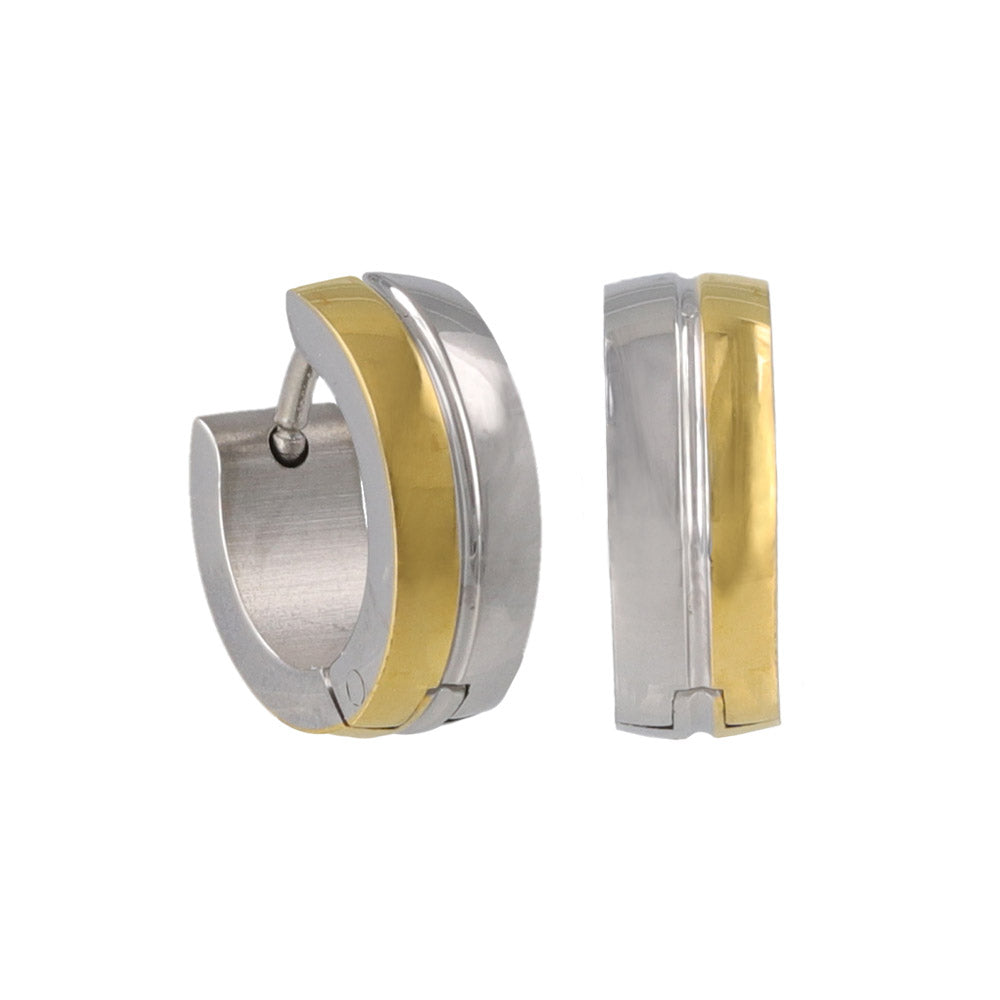 ピアス ステンレス コンビカラー ダブル ライン ステンレスポスト ミニ ワンタッチ キャッチレス フープピアス