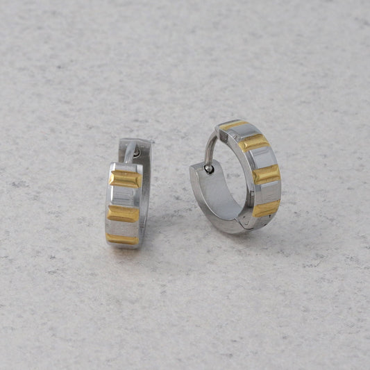 ピアス ステンレス コンビカラー ボーダー ライン ステンレスポスト ミニ ワンタッチ キャッチレス フープピアス
