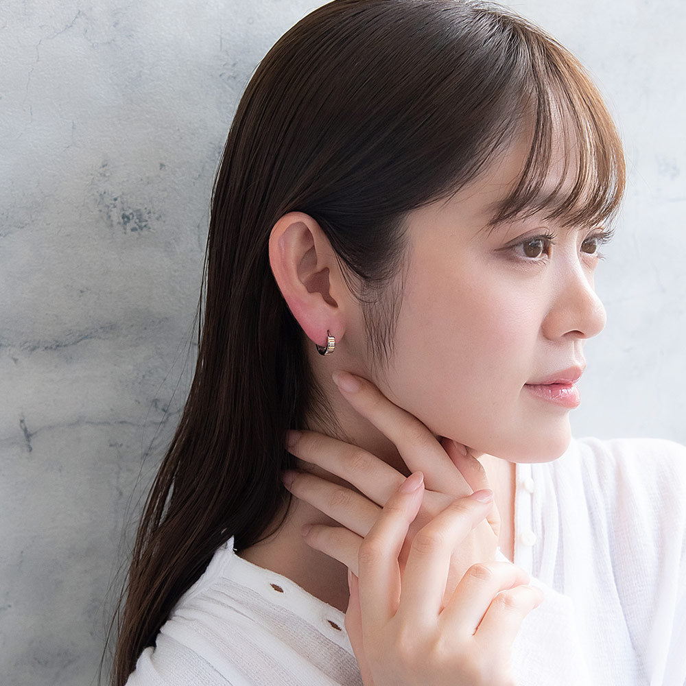 ピアス ステンレス コンビカラー ボーダー ライン ステンレスポスト ミニ ワンタッチ キャッチレス フープピアス