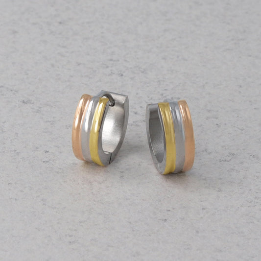 ピアス ステンレス カラー トリプル ライン ステンレスポスト ミニ ワンタッチ キャッチレス フープピアス