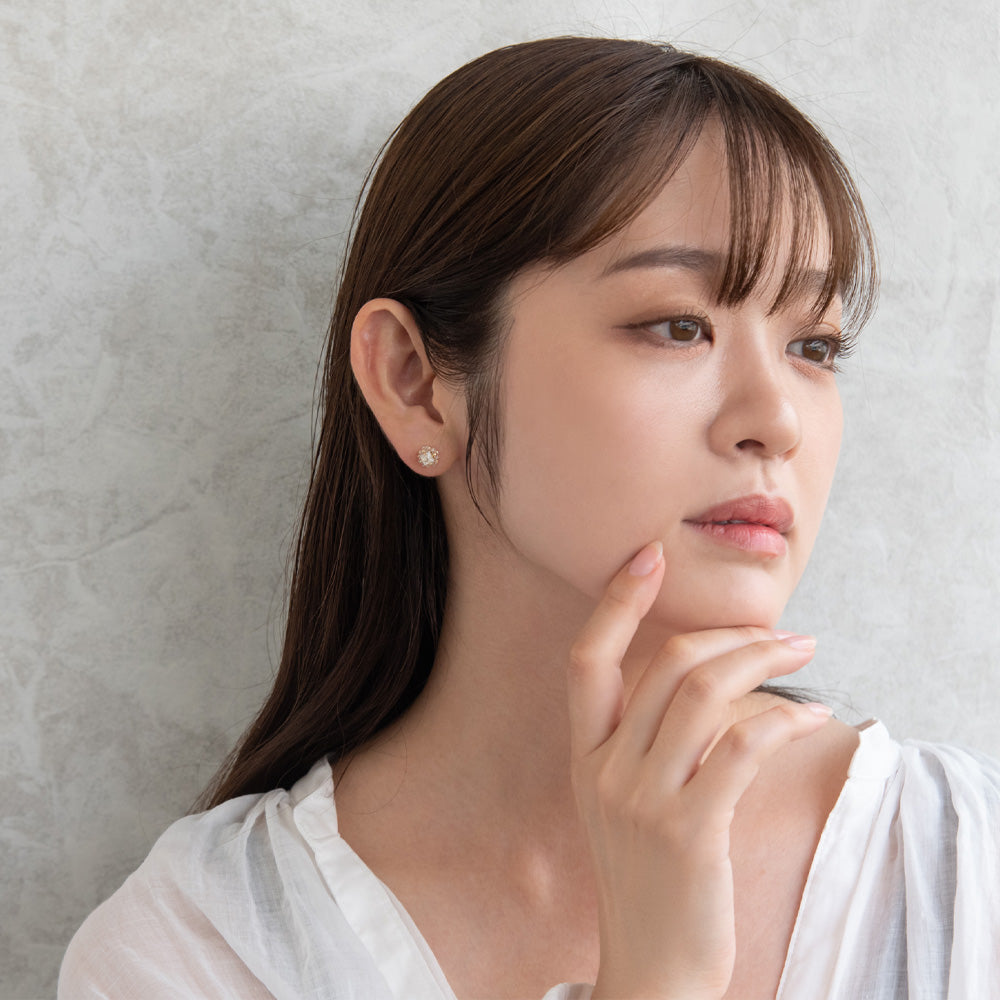 ピアス ニッケルフリー メタル ミニ キュービックジルコニア スクエアカット ボール チタンポスト スタッドピアス