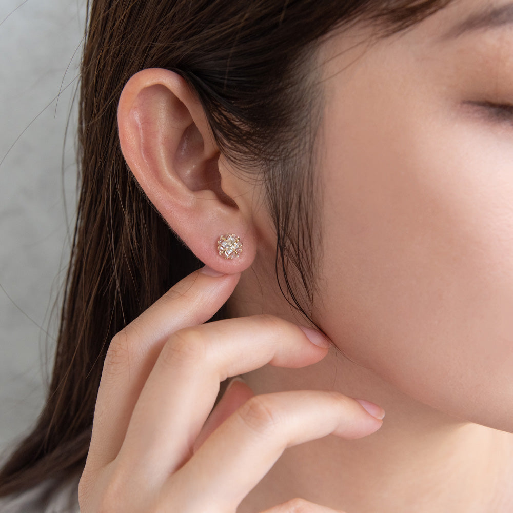 ピアス ニッケルフリー メタル ミニ キュービックジルコニア スクエアカット ボール チタンポスト スタッドピアス