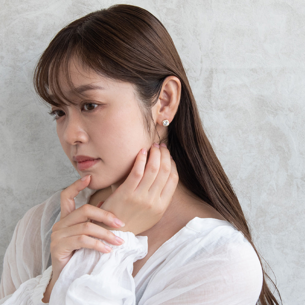 ピアス ニッケルフリー メタル キュービックジルコニア スクエア チタンポスト スタッドピアス