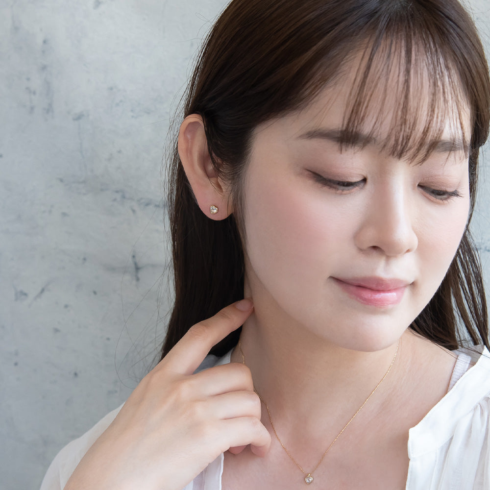 ピアス ニッケルフリー rose cut キュービックジルコニア メタル フレーム ハート チタンポスト スタッドピアス