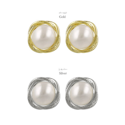 ピアス ニッケルフリー メタル 淡水パール ツイスト チタンポスト スタッドピアス