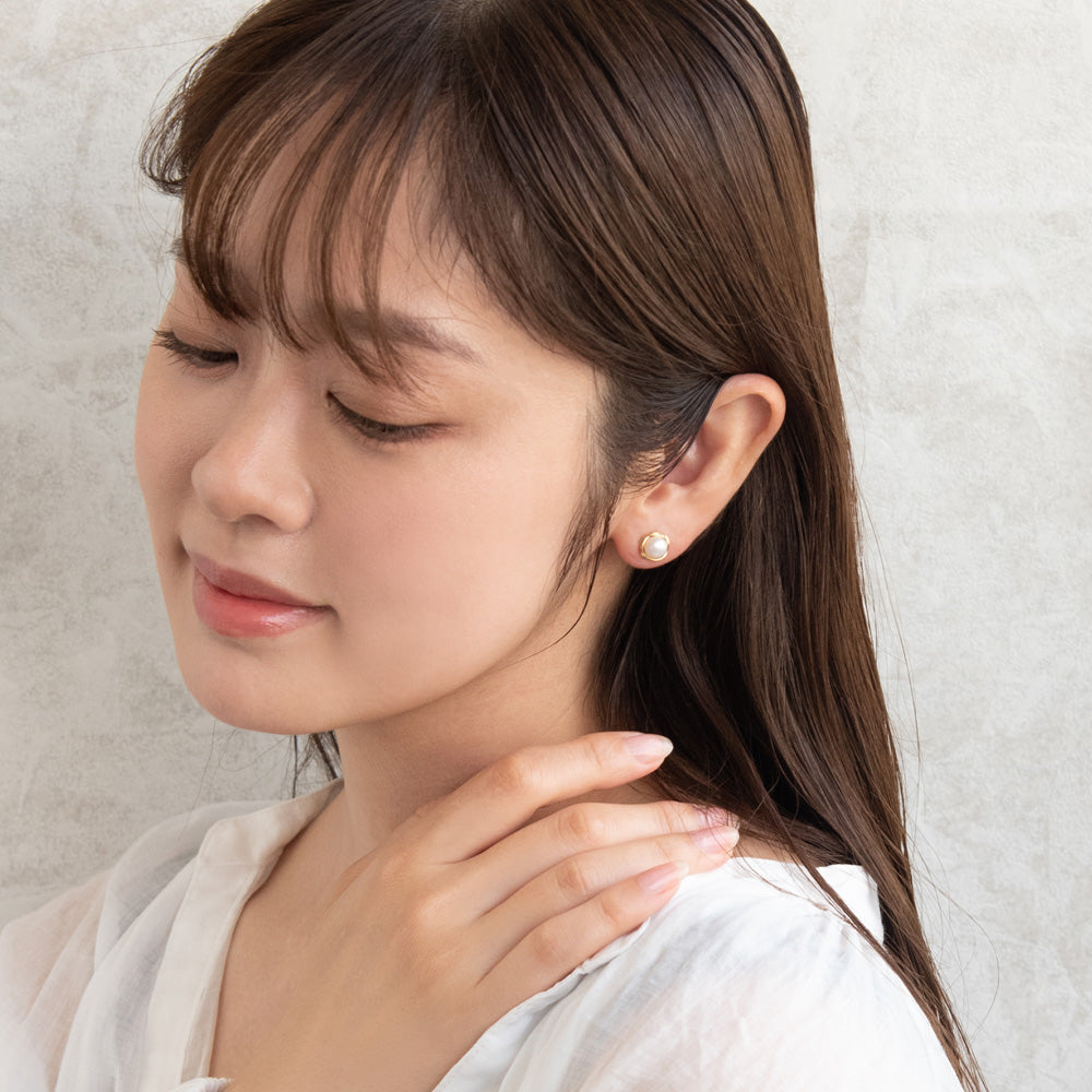 ピアス ニッケルフリー メタル 淡水パール ツイスト チタンポスト スタッドピアス