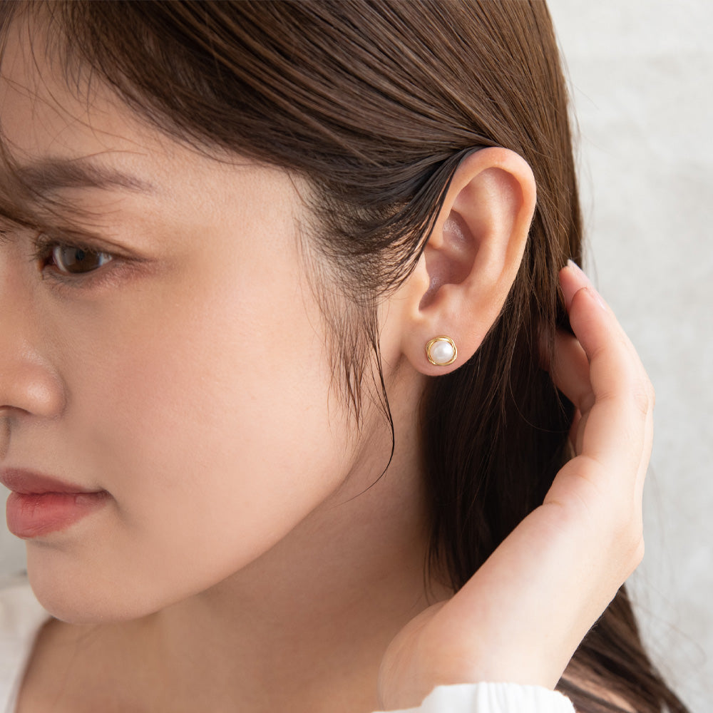 ピアス ニッケルフリー メタル 淡水パール ツイスト チタンポスト スタッドピアス