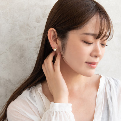 ピアス ニッケルフリー メタル ミニ キュービックジルコニア 淡水パール リボン チタンポスト スタッドピアス