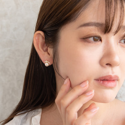 ピアス ニッケルフリー メタル ミニ キュービックジルコニア 淡水パール リボン チタンポスト スタッドピアス