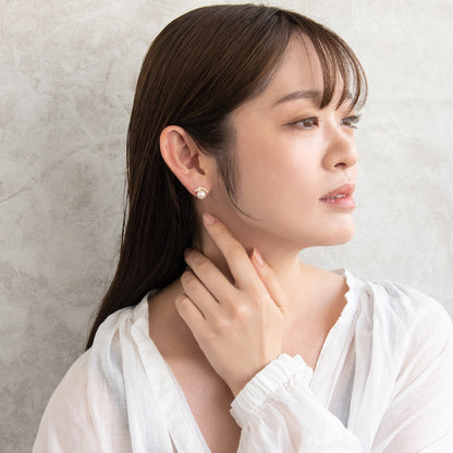 ピアス ニッケルフリー メタル ミニ キュービックジルコニア 淡水パール リボン チタンポスト スタッドピアス