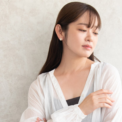 ピアス ニッケルフリー メタル ミニ キュービックジルコニア 淡水パール リボン チタンポスト スタッドピアス