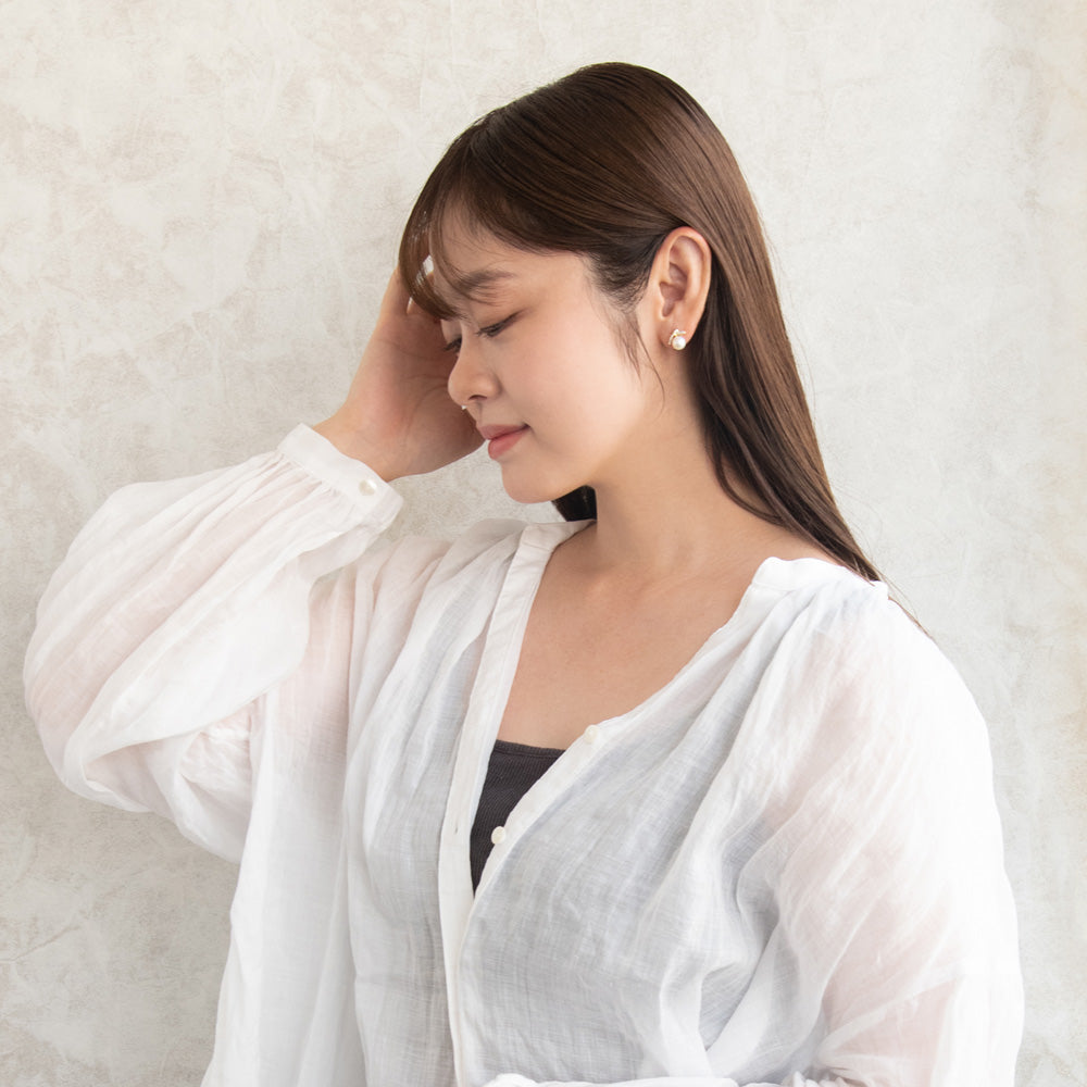 ピアス ニッケルフリー メタル ミニ キュービックジルコニア 淡水パール リボン チタンポスト スタッドピアス