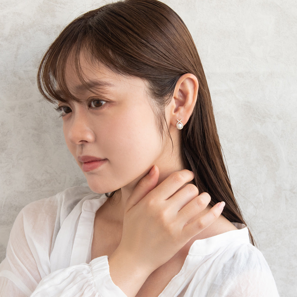 ピアス ニッケルフリー メタル ミニ キュービックジルコニア 淡水パール ドロップ チタンポスト スタッドピアス