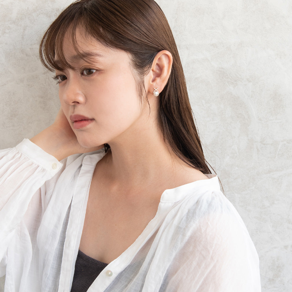 ピアス ニッケルフリー メタル ミニ キュービックジルコニア 淡水パール ドロップ チタンポスト スタッドピアス