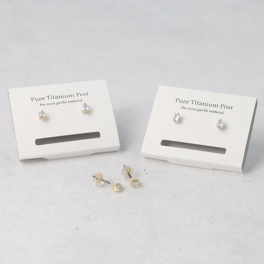 ピアス ニッケルフリー メタル キュービックジルコニア スクエア ダブルロックキャッチ ピュアチタニウムポスト スタッドピアス