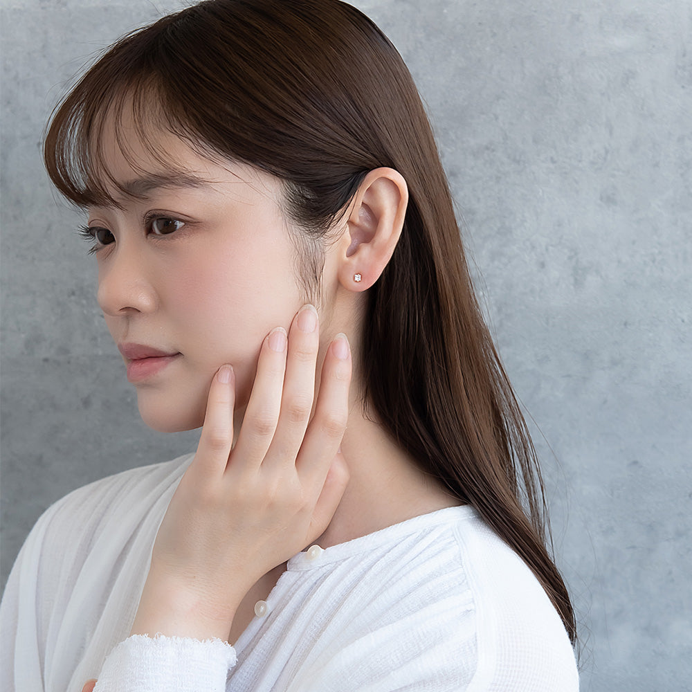 ピアス ニッケルフリー メタル キュービックジルコニア スクエア ダブルロックキャッチ ピュアチタニウムポスト スタッドピアス