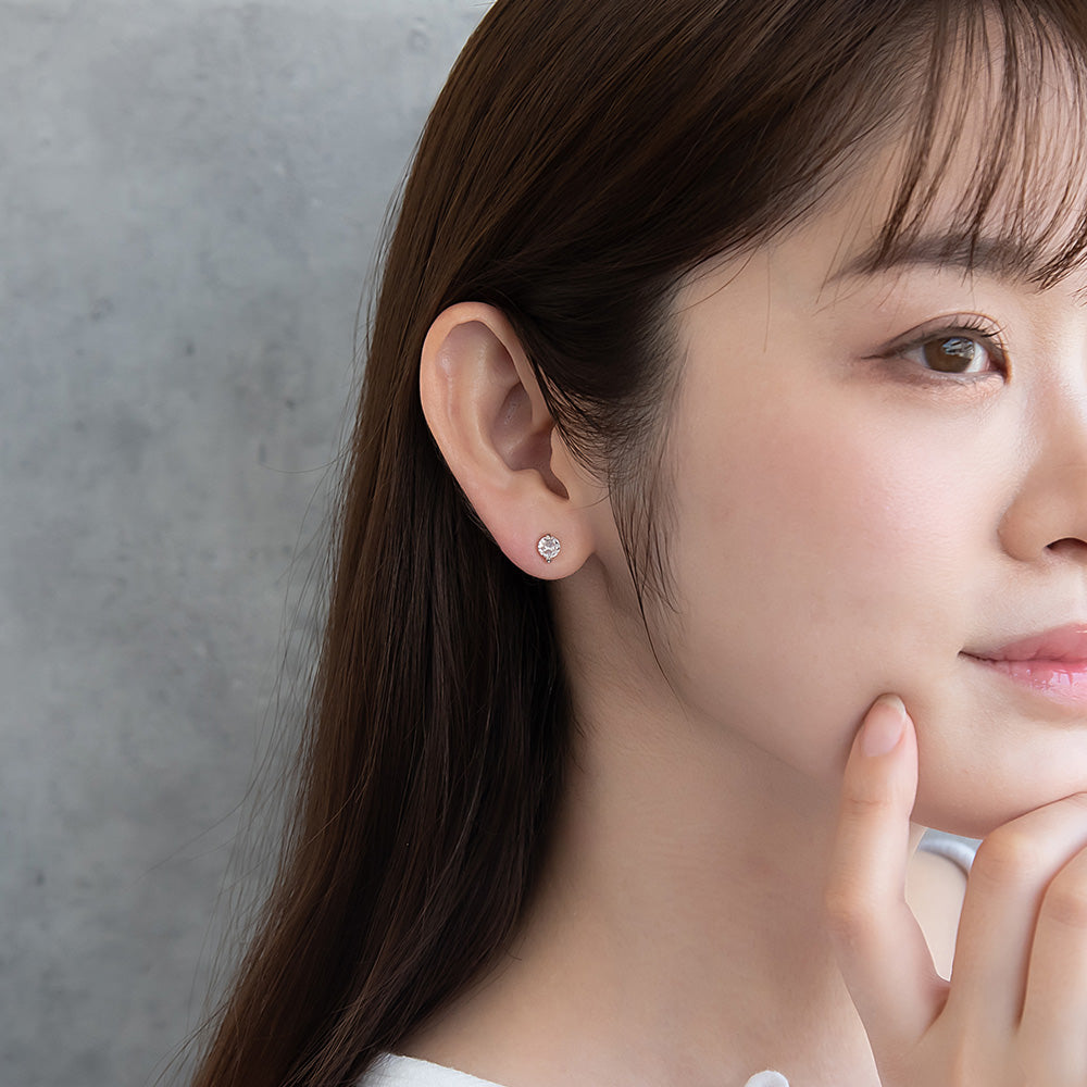 ピアス ニッケルフリー メタル キュービックジルコニア サークル ダブルロックキャッチ ピュアチタニウムポスト スタッドピアス