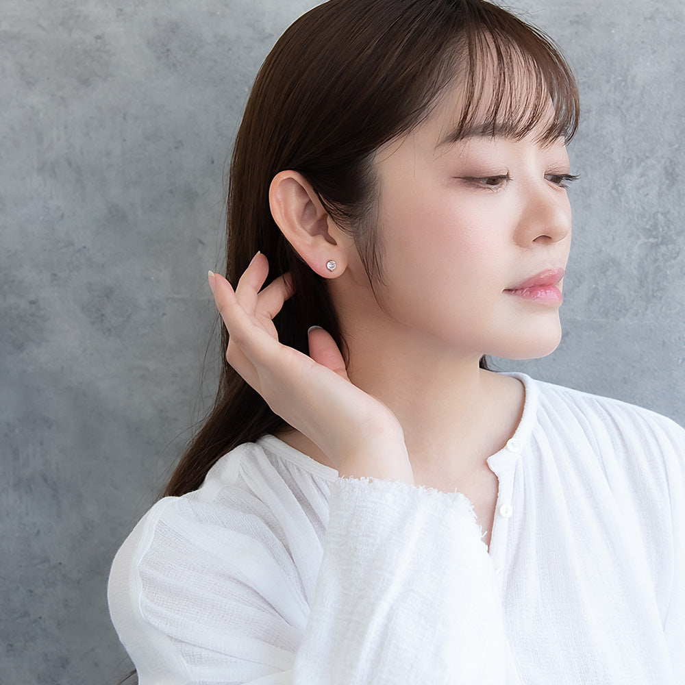 ピアス ニッケルフリー メタル キュービックジルコニア サークル ダブルロックキャッチ ピュアチタニウムポスト スタッドピアス