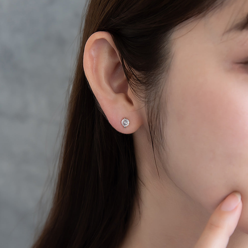 ピアス ニッケルフリー メタル キュービックジルコニア サークル ダブルロックキャッチ ピュアチタニウムポスト スタッドピアス