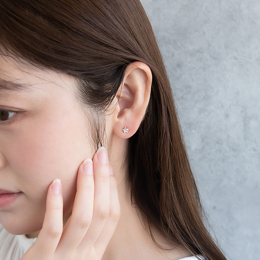 ニッケルフリー ピアス ピアス　No.5232 メタル ダブル スター キュービックジルコニア ピアス