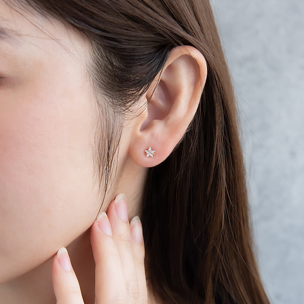 ピアス ニッケルフリー メタル キュービックジルコニア スター ダブルロックキャッチ ピュアチタニウムポスト スタッドピアス