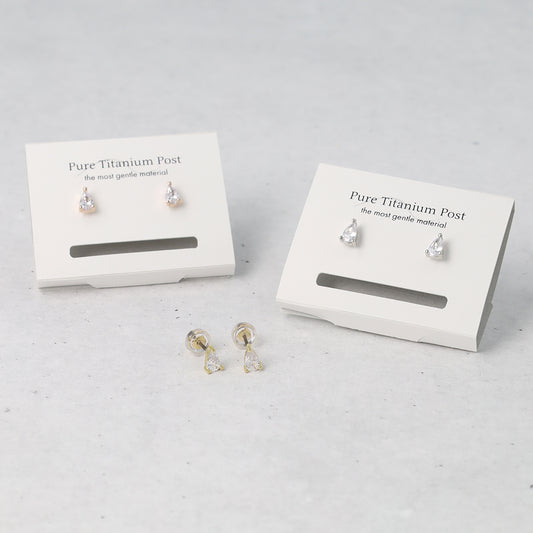 ピアス ニッケルフリー メタル キュービックジルコニア ドロップ ダブルロックキャッチ ピュアチタニウムポスト スタッドピアス
