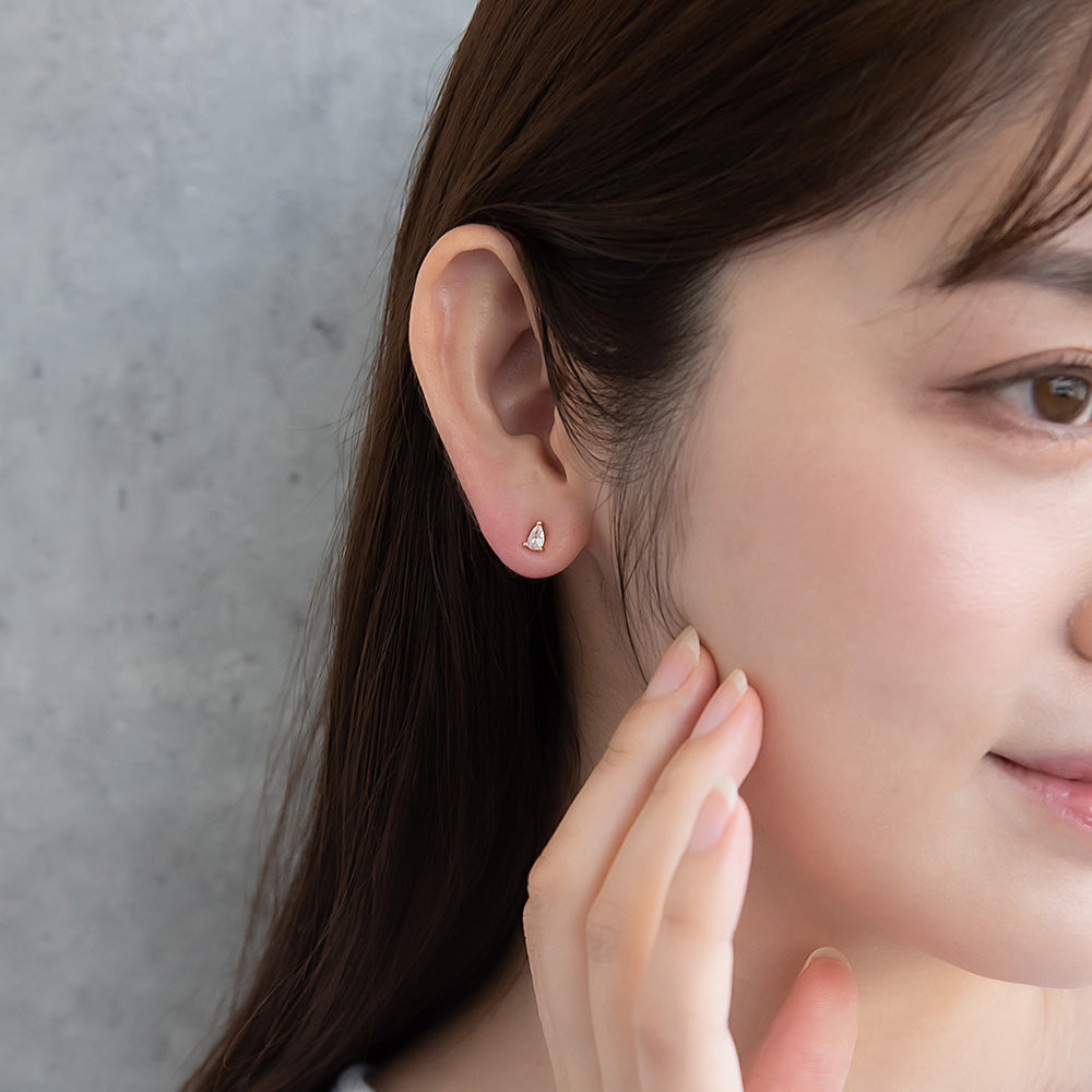 ピアス ニッケルフリー メタル キュービックジルコニア ドロップ ダブルロックキャッチ ピュアチタニウムポスト スタッドピアス