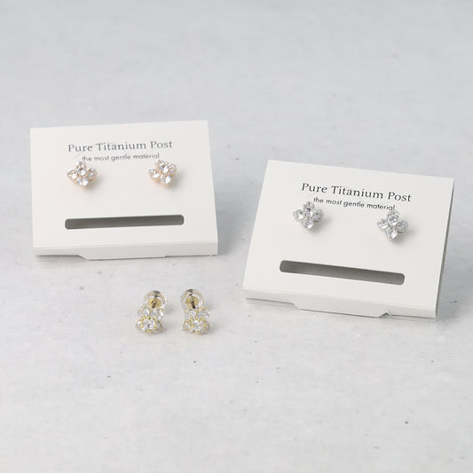 ピアス ニッケルフリー メタル キュービックジルコニア サークル フラワー ダブルロックキャッチ ピュアチタニウムポスト スタッドピアス