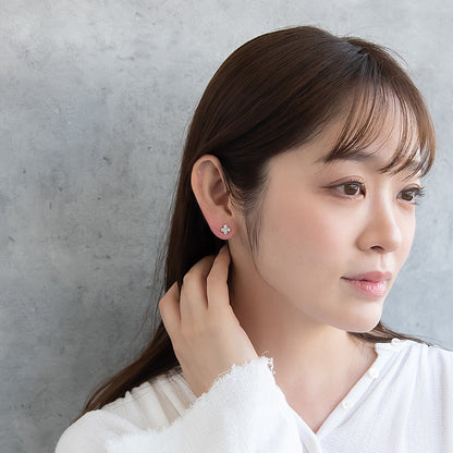 ピアス ニッケルフリー メタル キュービックジルコニア サークル フラワー ダブルロックキャッチ ピュアチタニウムポスト スタッドピアス