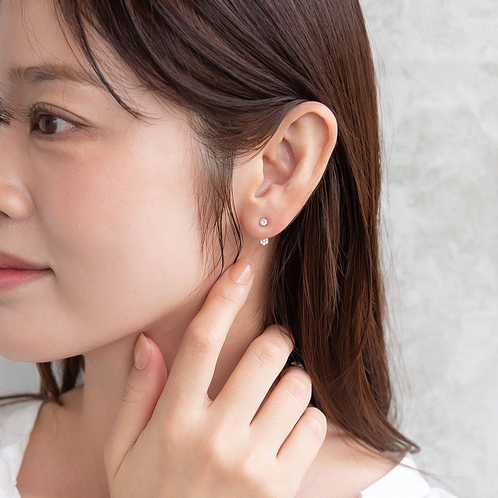 ピアス ニッケルフリー メタル キュービックジルコニア フラワー バックキャッチ チタンポスト スタッドピアス