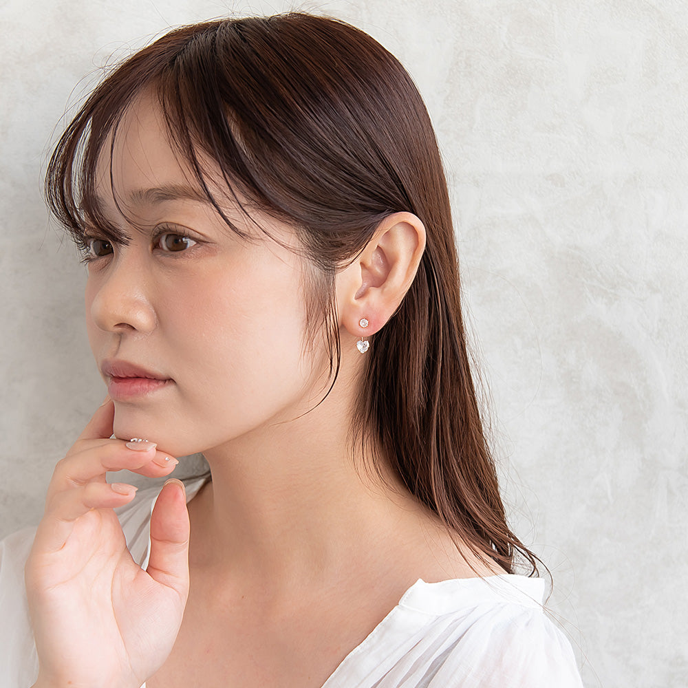 ピアス ニッケルフリー メタル キュービックジルコニア ハート バックキャッチ チタンポスト スタッドピアス