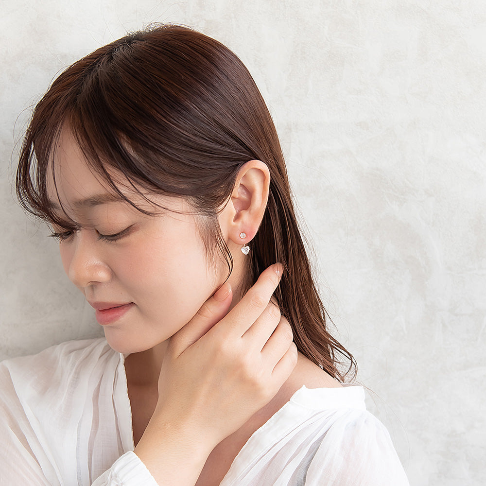 ピアス ニッケルフリー メタル キュービックジルコニア ハート バックキャッチ チタンポスト スタッドピアス