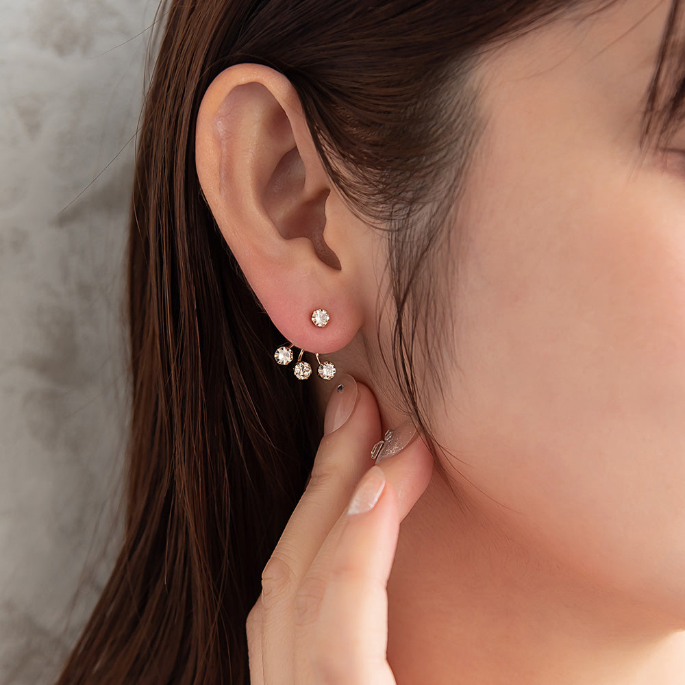 ピアス ニッケルフリー メタル キュービックジルコニア トリプル バックキャッチ チタンポスト スタッドピアス