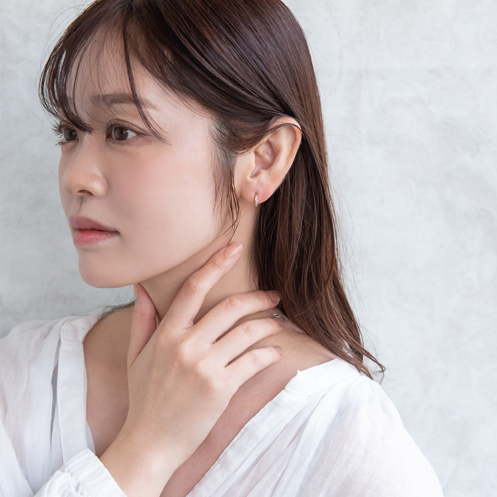 ピアス ニッケルフリー キュービックジルコニア メタル ワンタッチ フープピアス