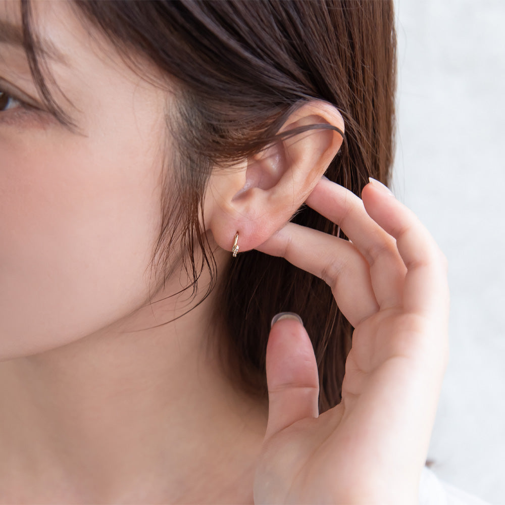 ピアス ニッケルフリー キュービックジルコニア メタル ワンタッチ フープピアス