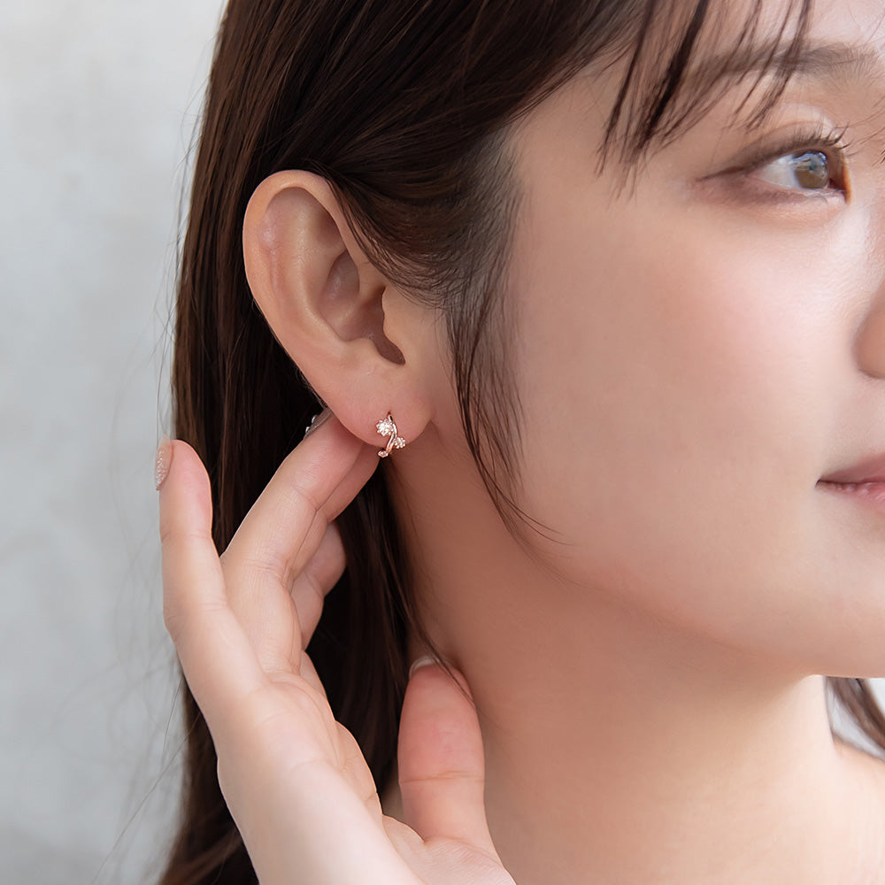 ピアス ニッケルフリー キュービックジルコニア メタル ワンタッチ フープピアス