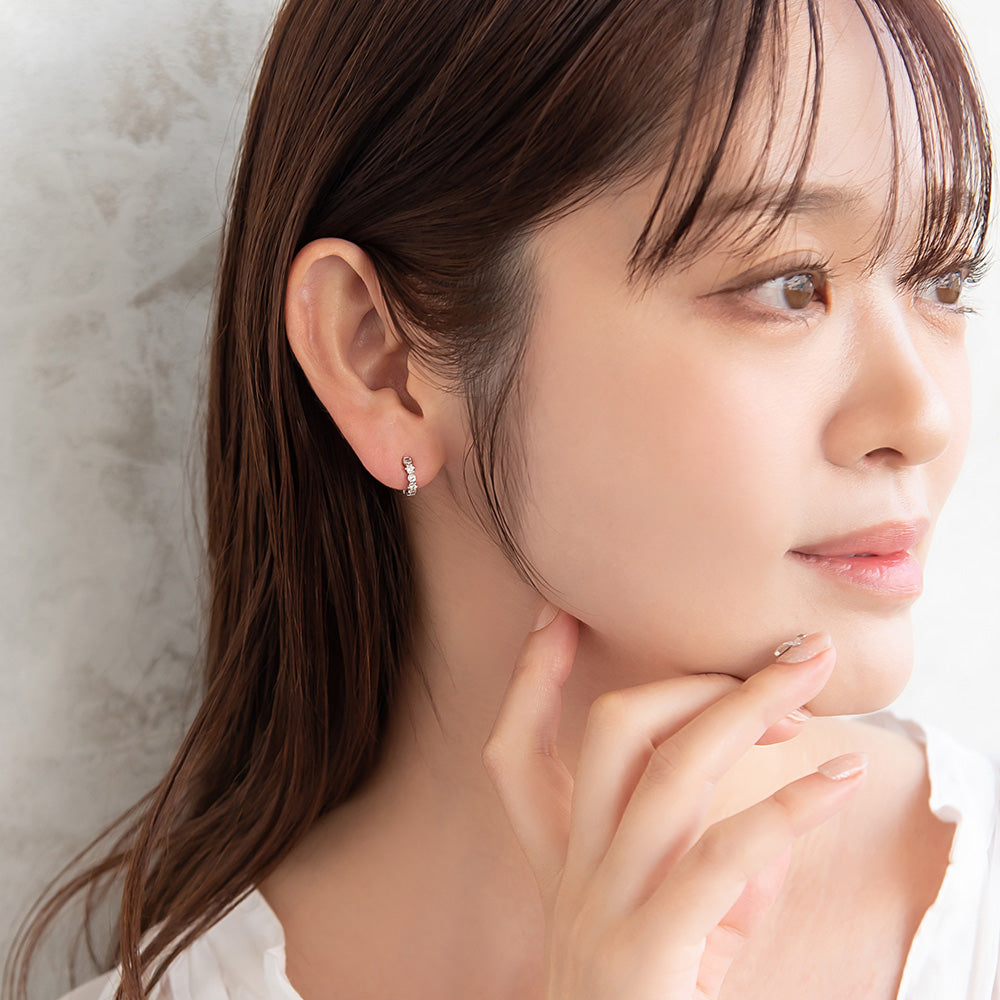 ピアス ニッケルフリー キュービックジルコニア メタル ワンタッチ フープピアス