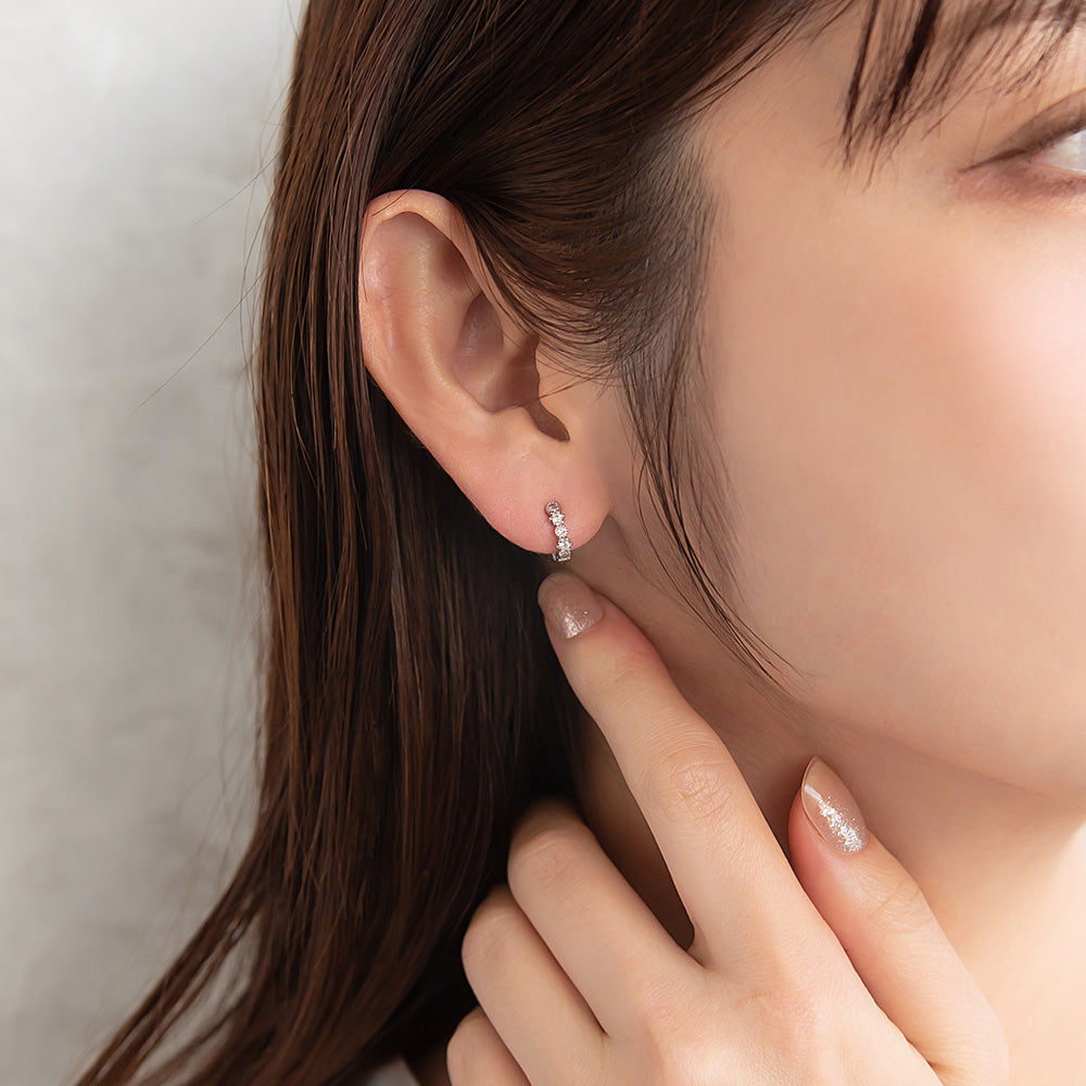 ピアス ニッケルフリー キュービックジルコニア メタル ワンタッチ フープピアス